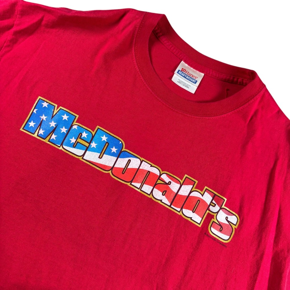 VTG Hanes Heavyweight McDonalds American Flag T-Shirt Mens Sz L Flag HTF